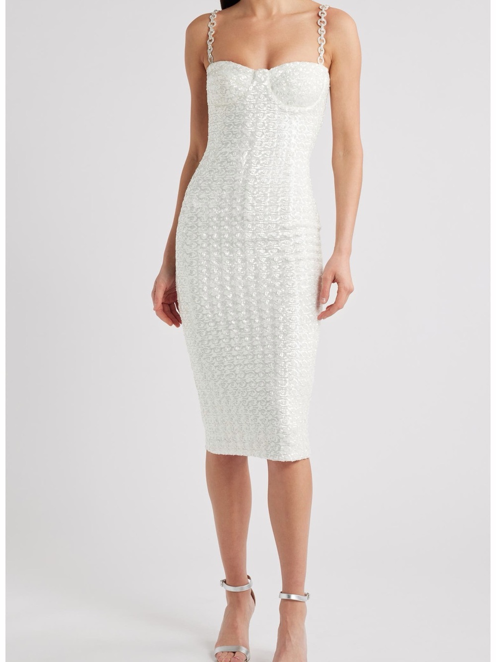 Nadine Merabi Nina White Embellished Sweetheart Bodycon Dress